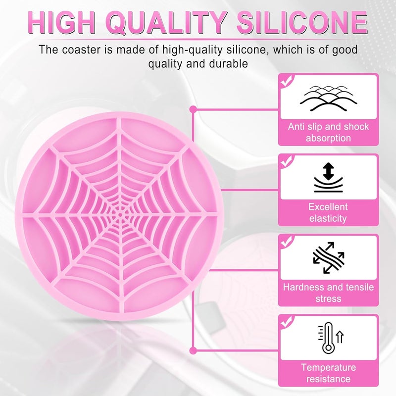 alpmosn 4PCS Car Cupholder Spider Web Fashion Non-Slip Silicone Car Coasters for Cup Holders, Car Accessories for Men (Pink) - Image 3